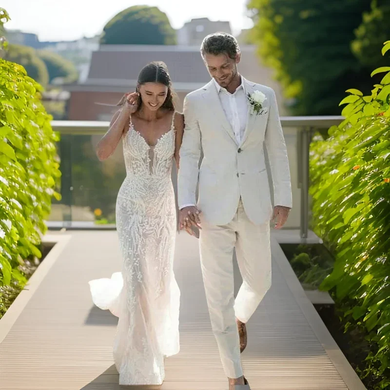 Men Formal Wear Modern - Smoking da sposa in lino per