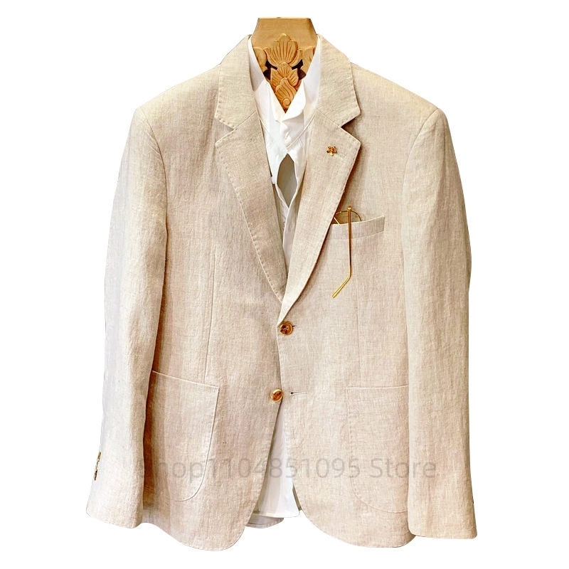 Blazer da Uomo Beige in Lino,  - Men Formal Wear With Coat recensione e prezzo